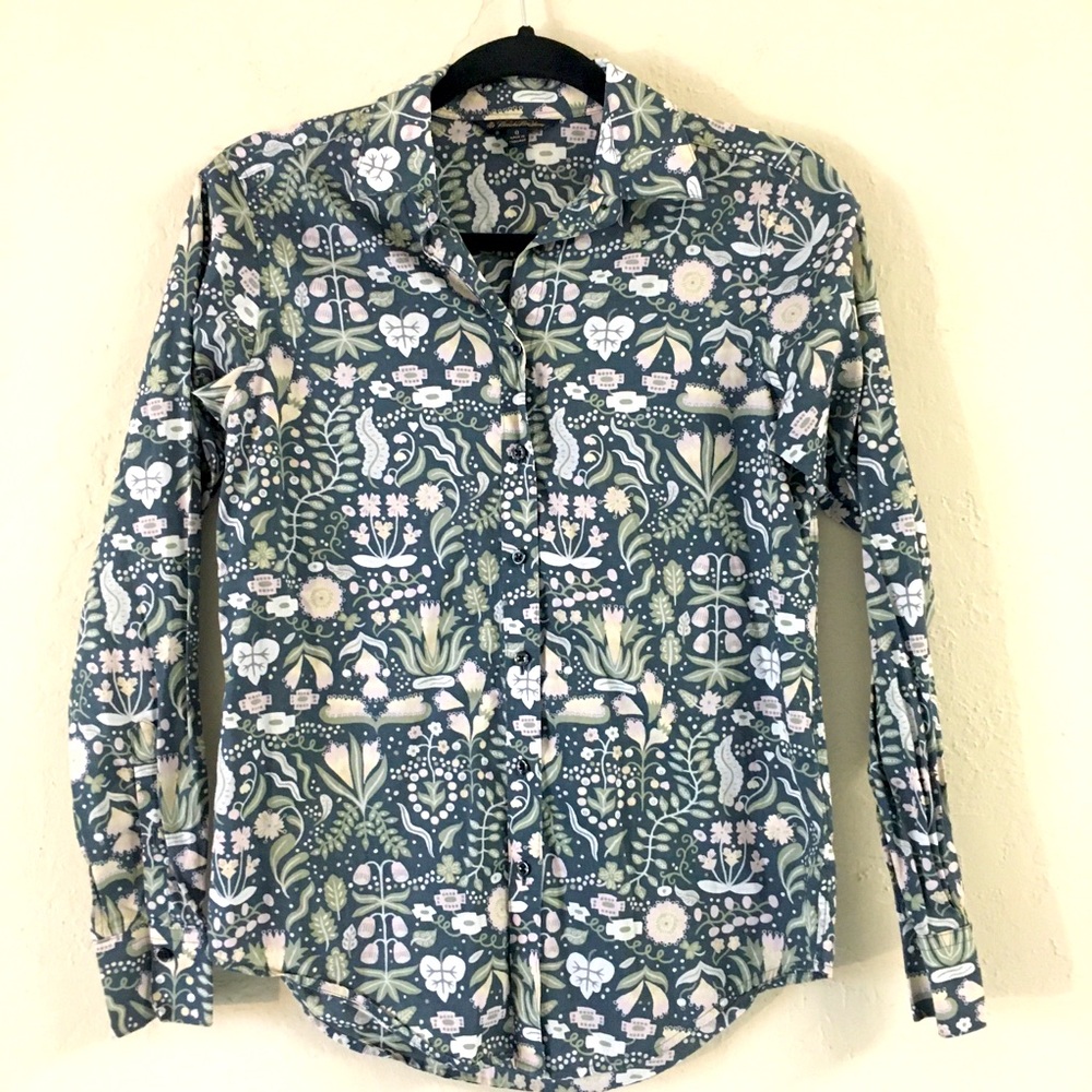 Brooks Brothers 100% Cotton Button Down Blouse Floral Paisley 0 Green Pink